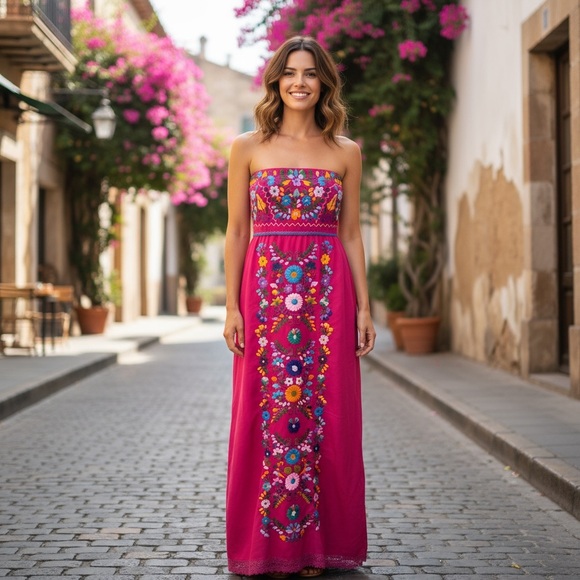 Sara Mexican Strapless Pink Dress - Picture 1 of 4